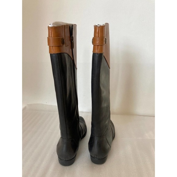 Isaac Mizrahi IMBETH Tall Riding Boots Black Cognac Size 8.5M Leather Duo Tone - Picture 4 of 9
